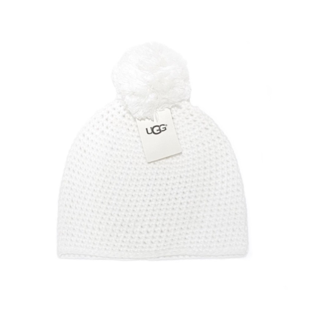 UGG White Ivory Pompom Beanie Knit Hat NWT - Picture 5 of 11